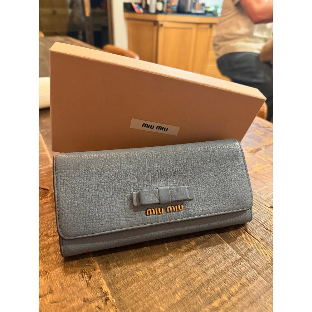 Miu Miu Madras Fiocco Bow Continental Wallet Leather w/ Box & Card Holder